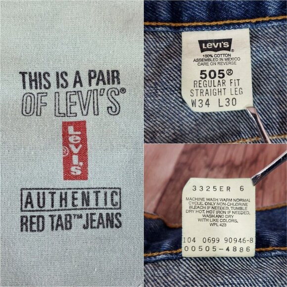 Vintage Levis 505 Mens 34X30.5 Regular Fit Straight Leg Red Tab Denim Jeans Y2K - Picture 15 of 16